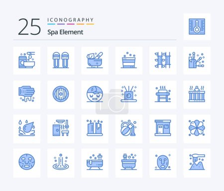 Téléchargez les illustrations : Spa Element 25 Blue Color icon pack including bamboo. sauna. slipper. relax. wellness - en licence libre de droit