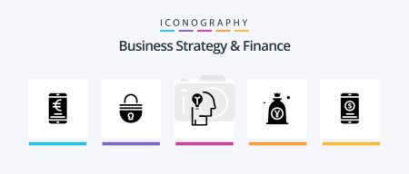 Téléchargez les illustrations : Business Strategy And Finance Glyph 5 Icon Pack Including solution. mind . secure . bulb .. Creative Icons Design - en licence libre de droit