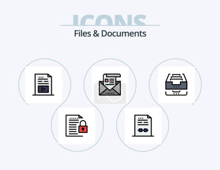 Ilustración de Files And Documents Line Filled Icon Pack 5 Icon Design. newsletter. media. download. duplicate. data - Imagen libre de derechos