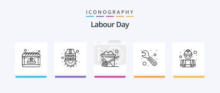 Illustration for Labour Day Line 5 Icon Pack Including flag. celebration. engineer. gear. plan. Creative Icons Design - Royalty Free Image