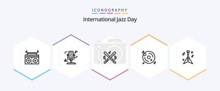 Ilustración de International Jazz Day 25 Line icon pack including music . disk . sound. music - Imagen libre de derechos