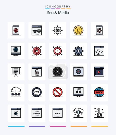 Téléchargez les illustrations : Creative Seo & Media 25 Line FIlled icon pack  Such As seo. copyright. optimization. promotion. media - en licence libre de droit