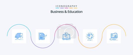 Illustration for Business And Education Blue 5 Icon Pack Including network. global. pen. resume. report - Royalty Free Image