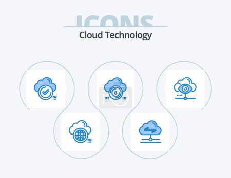 Téléchargez les illustrations : Cloud Technology Blue Icon Pack 5 Icon Design. cloud. secure. data. safe. cloud - en licence libre de droit