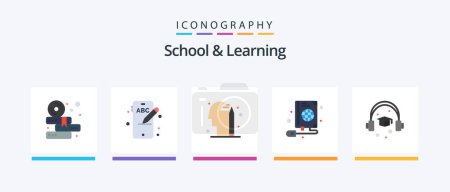 Illustration for School And Learning Flat 5 Icon Pack Including . education. mind. cap. web. Creative Icons Design - Royalty Free Image