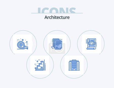 Illustration for Architecture Blue Icon Pack 5 Icon Design. paper. enterprise architecture. hotel. document. scale - Royalty Free Image