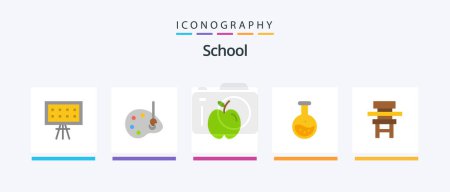 Téléchargez les illustrations : School Flat 5 Icon Pack Including chair. test. apple. science. tube. Creative Icons Design - en licence libre de droit