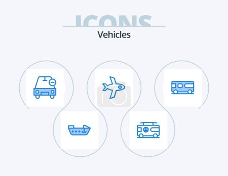 Téléchargez les illustrations : Vehicles Blue Icon Pack 5 Icon Design. vehicle. combo. delete. bus. flight - en licence libre de droit