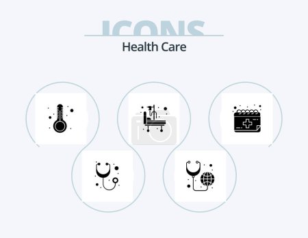 Illustration for Health Care Glyph Icon Pack 5 Icon Design. calendar. temprature. patient bed. hospital bed - Royalty Free Image