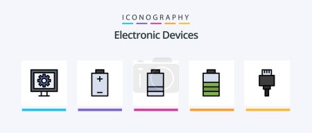 Illustration for Devices Line Filled 5 Icon Pack Including photo. focus. technology. electric. battery. Creative Icons Design - Royalty Free Image