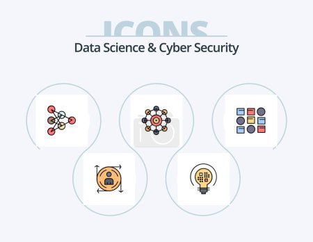 Illustration for Data Science And Cyber Security Line Filled Icon Pack 5 Icon Design. monitor. data scince. globe. clock. measure - Royalty Free Image