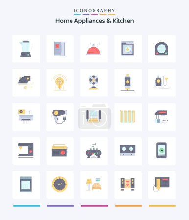 Téléchargez les illustrations : Creative Home Appliances And Kitchen 25 Flat icon pack  Such As heater. robbot. hotel. washing. laundry - en licence libre de droit
