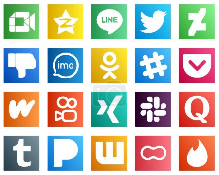 Ilustración de 20 Minimalist Social Media Icons such as spotify. tweet. video and imo icons. Professional and high definition - Imagen libre de derechos
