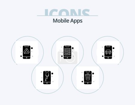 Téléchargez les illustrations : Mobile Apps Glyph Icon Pack 5 Icon Design. interaction. app. mobile. mobile. storage - en licence libre de droit