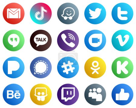 Illustration for 20 Modern Social Media Icons such as vimeo. waze. rakuten and kakao talk icons. Creative and eye catching - Royalty Free Image