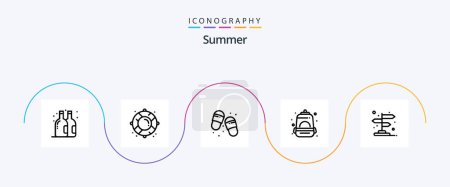 Ilustración de Summer Line 5 Icon Pack Including location. arrow. flip flops. school. bag - Imagen libre de derechos