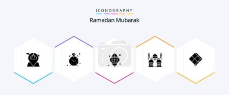 Illustration for Ramadan 25 Glyph icon pack including islam. mosque. reminder. festival. ramadan - Royalty Free Image