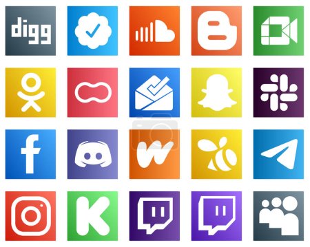 Illustration for 20 High Quality Social Media Icons such as facebook. snapchat. video. inbox and mothers icons. Modern and high quality - Royalty Free Image
