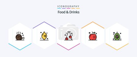 Téléchargez les illustrations : Food and Drinks 25 FilledLine icon pack including food. meal. cherry. food. cooking - en licence libre de droit