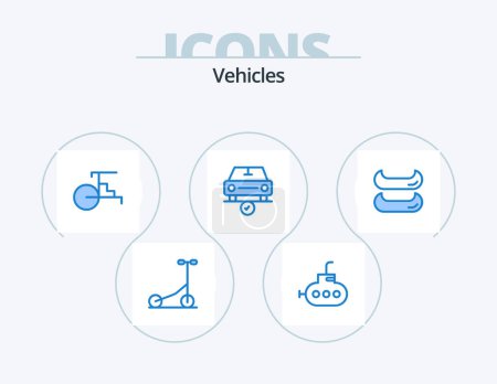 Illustration for Vehicles Blue Icon Pack 5 Icon Design. . canoe. vehicles. boat. done - Royalty Free Image