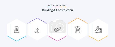 Illustration for Building And Construction 25 Line icon pack including lifter. forklift. plumb. lift. tape - Royalty Free Image