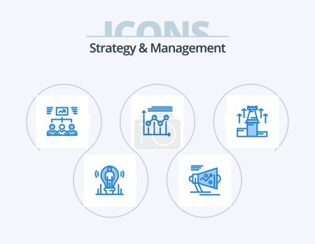 Téléchargez les illustrations : Strategy And Management Blue Icon Pack 5 Icon Design. graph. analytics. strategy. assignment. project - en licence libre de droit