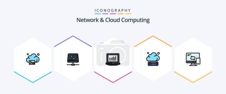 Illustration for Network And Cloud Computing 25 FilledLine icon pack including mobile. technology. computing. storage. cloud - Royalty Free Image