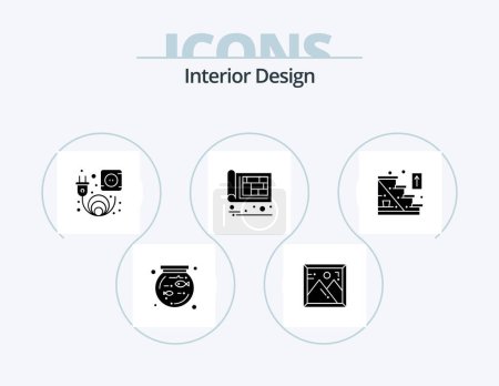 Téléchargez les illustrations : Interior Design Glyph Icon Pack 5 Icon Design. home stairs. stairs. plug. direction. design - en licence libre de droit