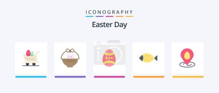 Téléchargez les illustrations : Easter Flat 5 Icon Pack Including pin. eat. bird. easter. fish. Creative Icons Design - en licence libre de droit