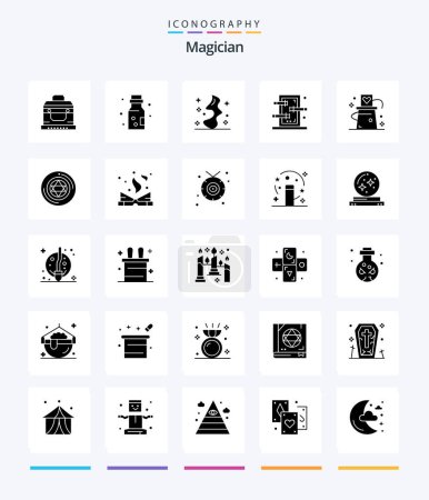 Ilustración de Creative Magician 25 Glyph Solid Black icon pack  Such As hat. show. magic. piercings. box - Imagen libre de derechos
