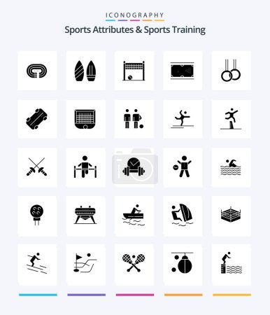 Ilustración de Creative Sports Atributes And Sports Training 25 Glyph Solid Black icon pack  Such As athletic. pocket. game. game. billiards - Imagen libre de derechos