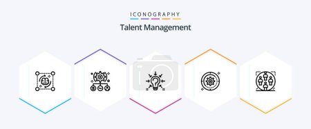 Illustration for Talent Management 25 Line icon pack including cog. setting. setting. suggestion. idea - Royalty Free Image