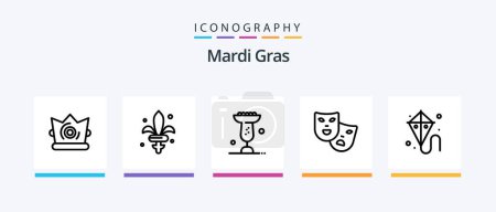 Illustration for Mardi Gras Line 5 Icon Pack Including wine. glass. costume. mardi gras. kite. Creative Icons Design - Royalty Free Image