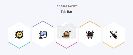 Illustration for Tab Bar 25 FilledLine icon pack including . screw driver. food. repair. shopping - Royalty Free Image