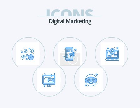 Illustration for Digital Marketing Blue Icon Pack 5 Icon Design. concept. mobile marketing. click. shopping. online - Royalty Free Image