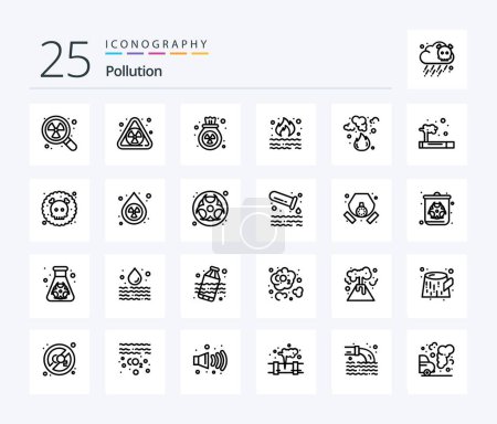 Ilustración de Pollution 25 Line icon pack including pollution. smoke. pollution. pollution. fire - Imagen libre de derechos