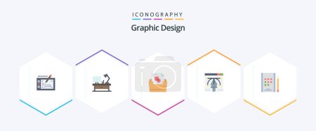Illustration for Graphic Design 25 Flat icon pack including notebook. pen tool. document. illustration. artwork - Royalty Free Image