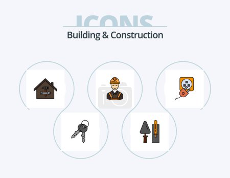 Téléchargez les illustrations : Building And Construction Line Filled Icon Pack 5 Icon Design. repair. carpenter. repair. building. repair - en licence libre de droit
