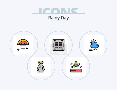 Téléchargez les illustrations : Rainy Line Filled Icon Pack 5 Icon Design. mobile. drain. floor. construction. wet - en licence libre de droit