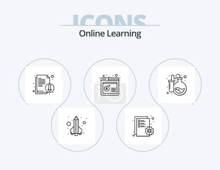 Téléchargez les illustrations : Online Learning Line Icon Pack 5 Icon Design. pass. school. learning apps. education. online test - en licence libre de droit