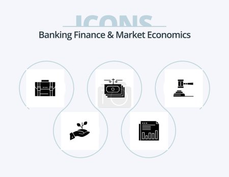 Téléchargez les illustrations : Banking Finance And Market Economics Glyph Icon Pack 5 Icon Design. documents. business. business. briefcase. paper - en licence libre de droit