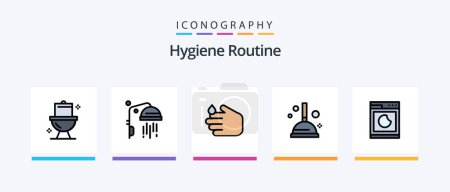 Téléchargez les illustrations : Hygiene Routine Line Filled 5 Icon Pack Including . set. wash. cleaning. product. Creative Icons Design - en licence libre de droit