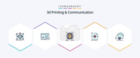 Illustration for 3d Printing And Communication 25 FilledLine icon pack including object. document. settings. 3d. rapid - Royalty Free Image