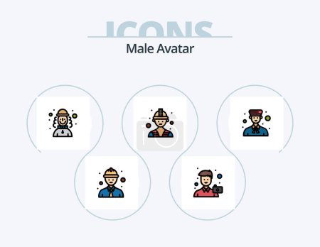 Ilustración de Male Avatar Line Filled Icon Pack 5 Icon Design. . painter. counselor. decorator. military - Imagen libre de derechos