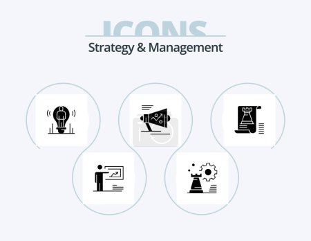 Téléchargez les illustrations : Strategy And Management Glyph Icon Pack 5 Icon Design. loudspeaker. marketing. setting. light. user - en licence libre de droit