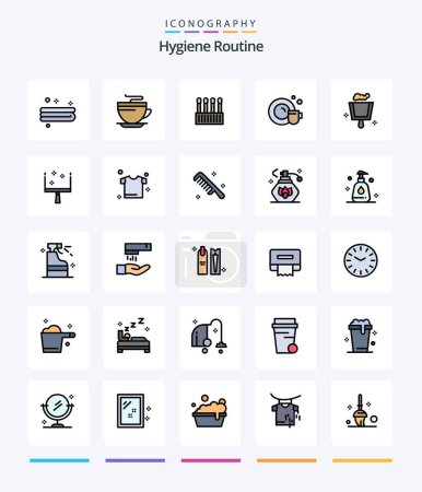 Ilustración de Creative Hygiene Routine 25 Line FIlled icon pack  Such As clothes. dustpan. buds. broom. cup - Imagen libre de derechos