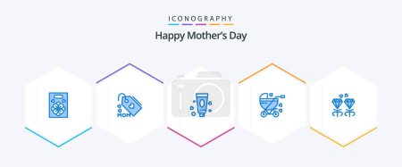 Ilustración de Happy Mothers Day 25 Blue icon pack including present. diamond. cream. pram. baby - Imagen libre de derechos