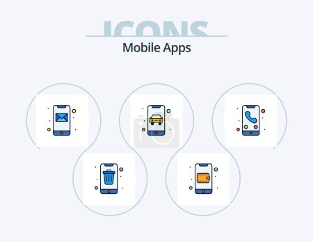 Téléchargez les illustrations : Mobile Apps Line Filled Icon Pack 5 Icon Design. calendar. agenda. technology. money. banking - en licence libre de droit
