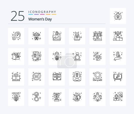Ilustración de Womens Day 25 Line icon pack including power. day. love. calendar. robe - Imagen libre de derechos