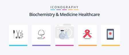 Téléchargez les illustrations : Biochemistry And Medicine Healthcare Flat 5 Icon Pack Including cell. medical. flask. ribbon. cancer. Creative Icons Design - en licence libre de droit